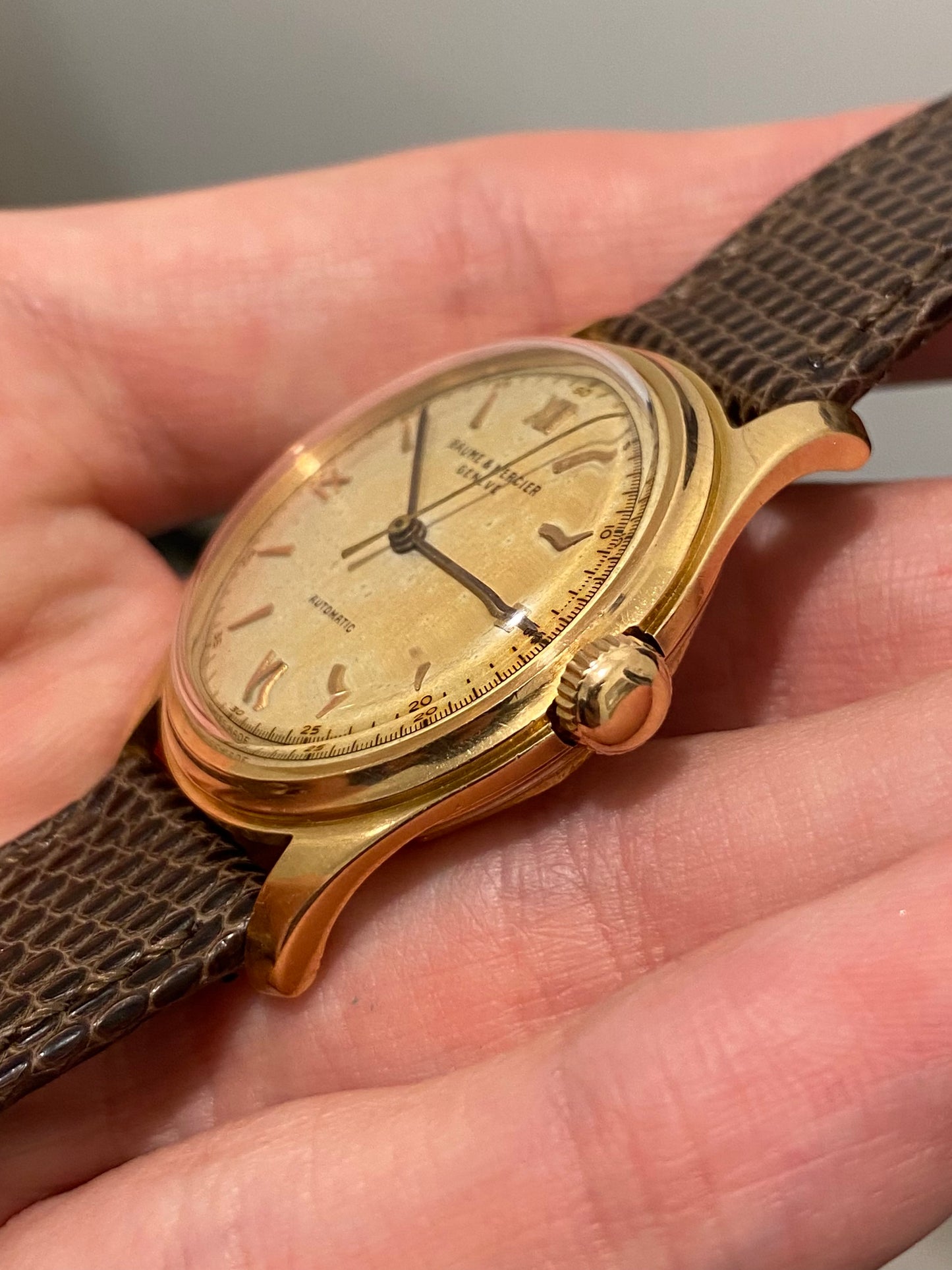 Baume & Mercier Or Rose 18k 750/1000 Bumper Automatic AS1250 Montre Vintage 1950
