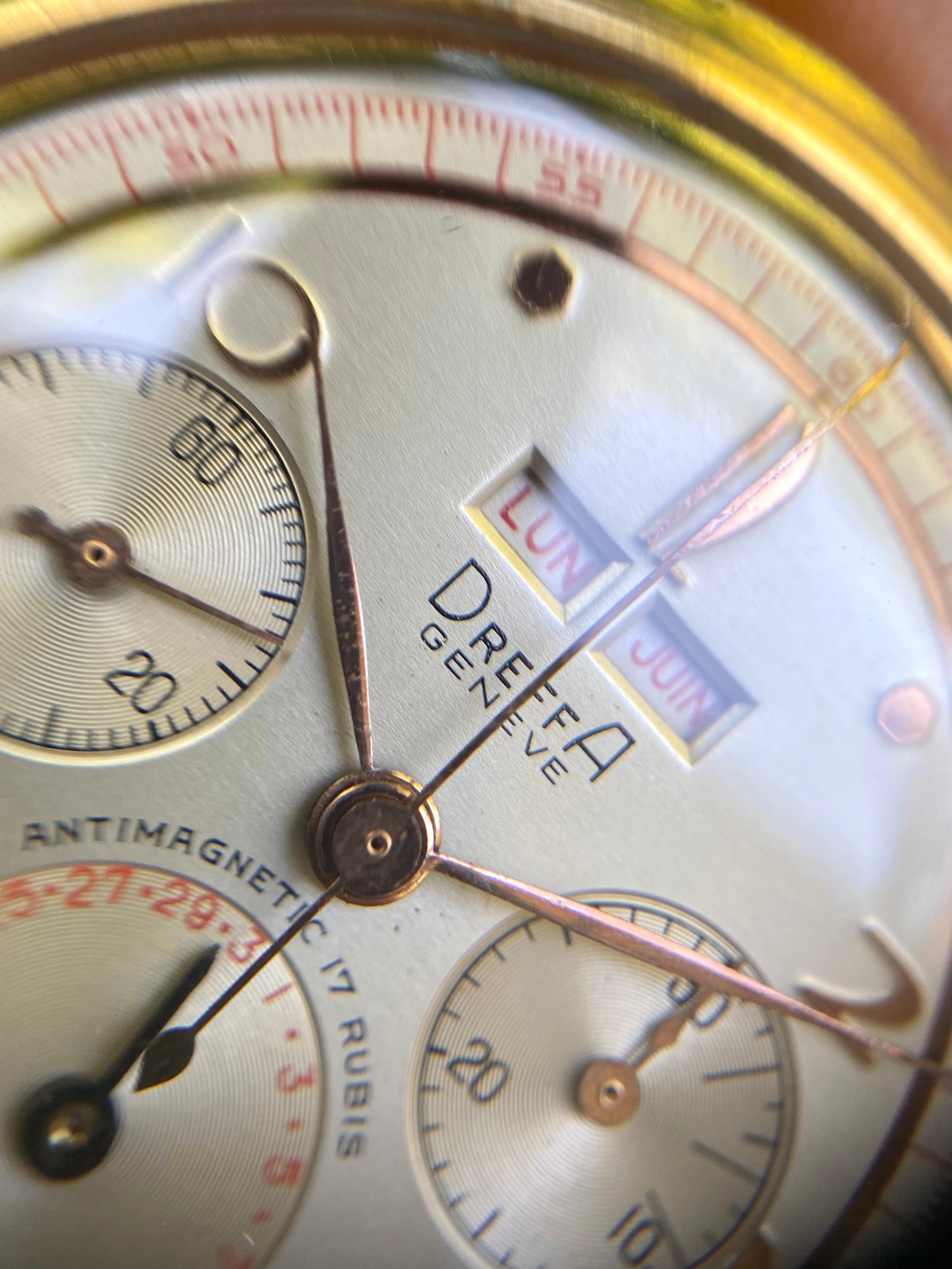 Dreffa Genève Chronographe Triple Date Calendar Landeron 59 - Lunette Tourante - Montre Vintage Plaqué Or 1950
