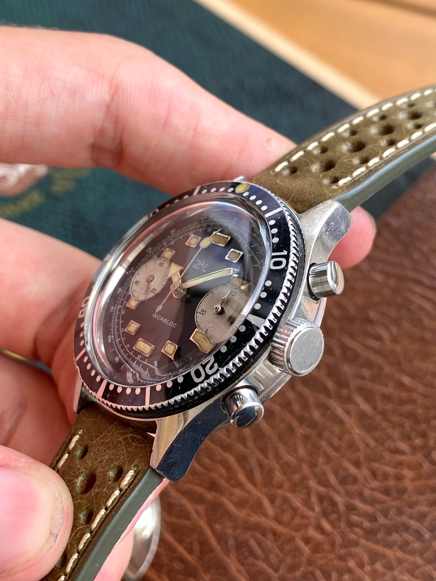 ZAL Chronographe Acier - Plongée Aviation Montre Vintage Mécanique Landeron 49 - 1960