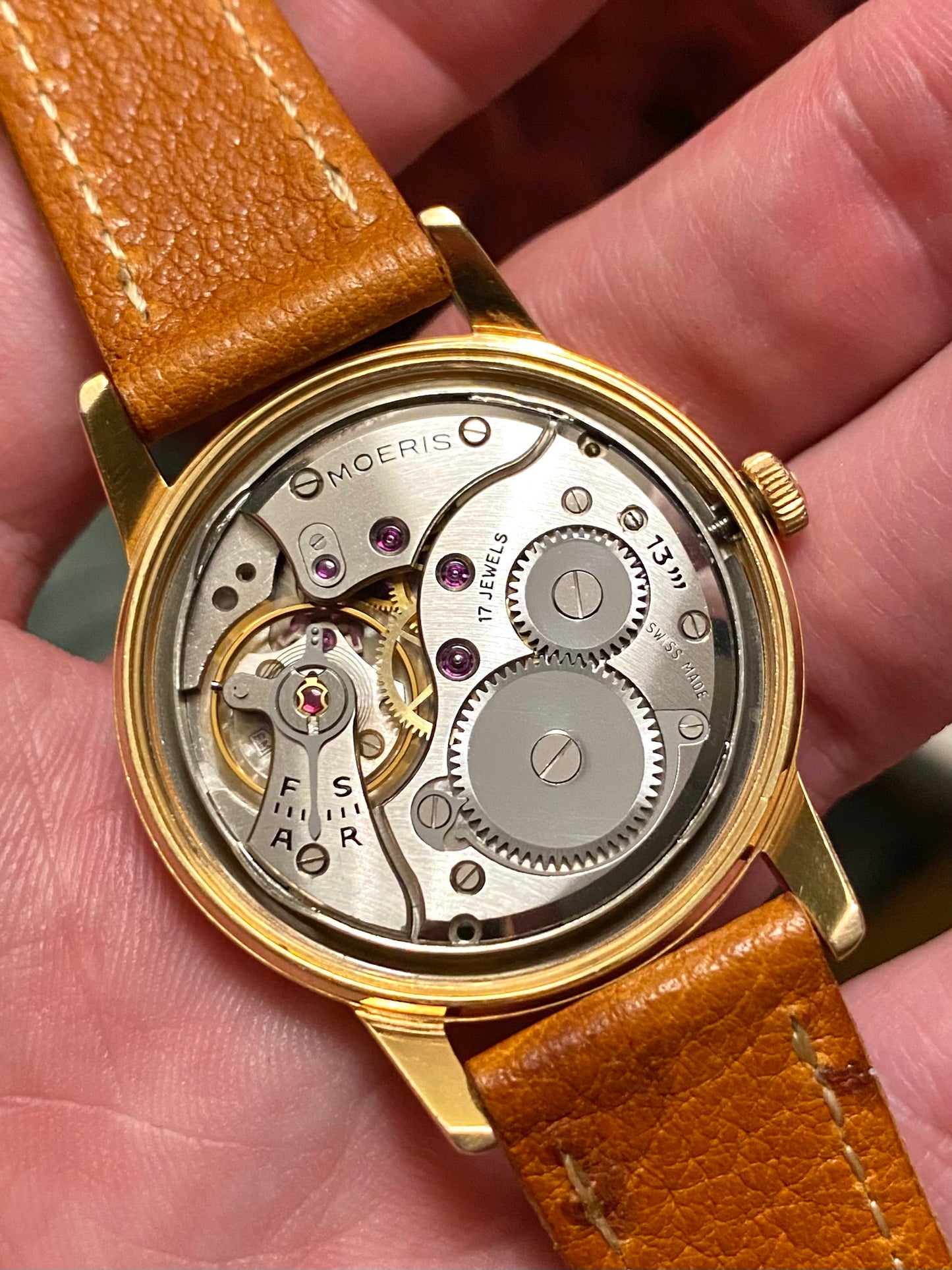 Moeris Cal. 13" Montre Vintage Suisse Mécanique Plaqué Or 1960
