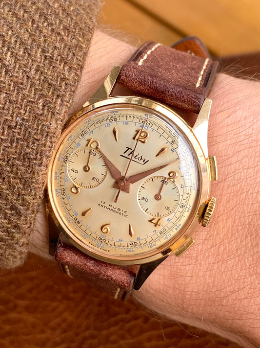 Thisy Montre Chronographe Suisse Plaqué Or Vintage Landeron 248 - 1960