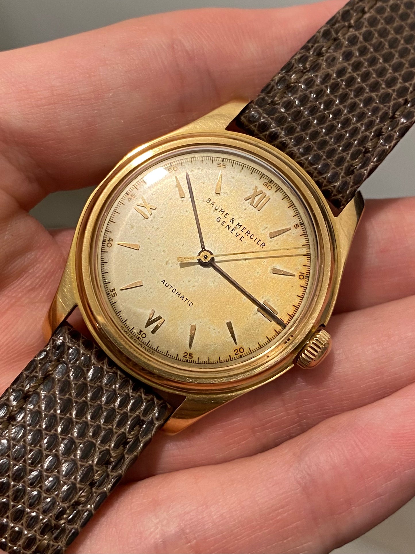 Baume & Mercier Or Rose 18k 750/1000 Bumper Automatic AS1250 Montre Vintage 1950