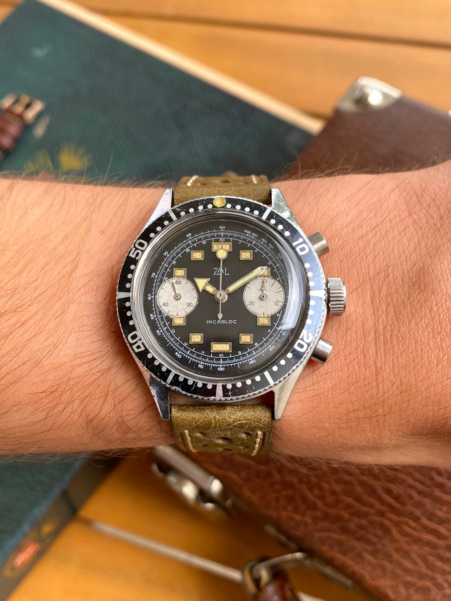 ZAL Chronographe Acier - Plongée Aviation Montre Vintage Mécanique Landeron 49 - 1960