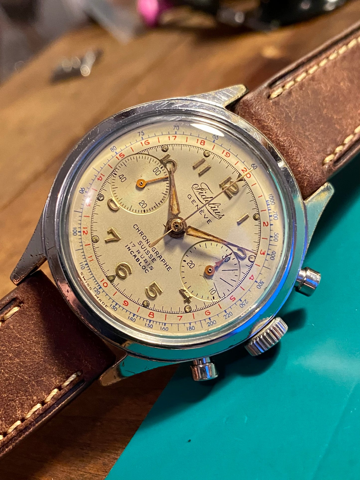 Fidelius Genève Montre Chronographe Landeron 149 Jumbo Size 37,7mm 1960