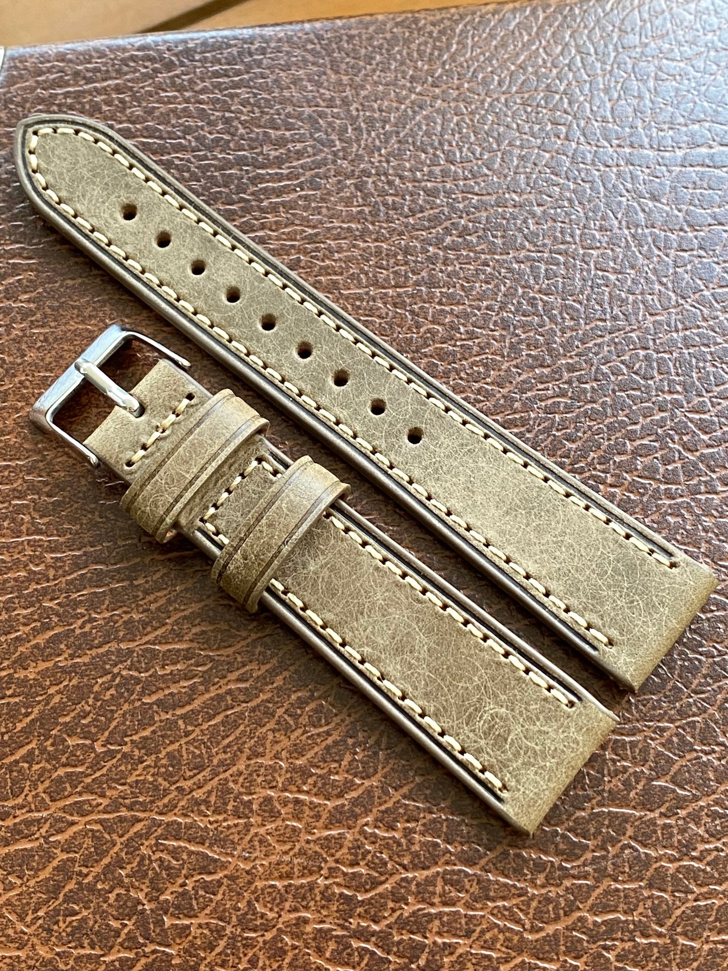 Bracelet de Montre Vintage - GRIS 18mm - Cuir Véritable de Haute Qualité