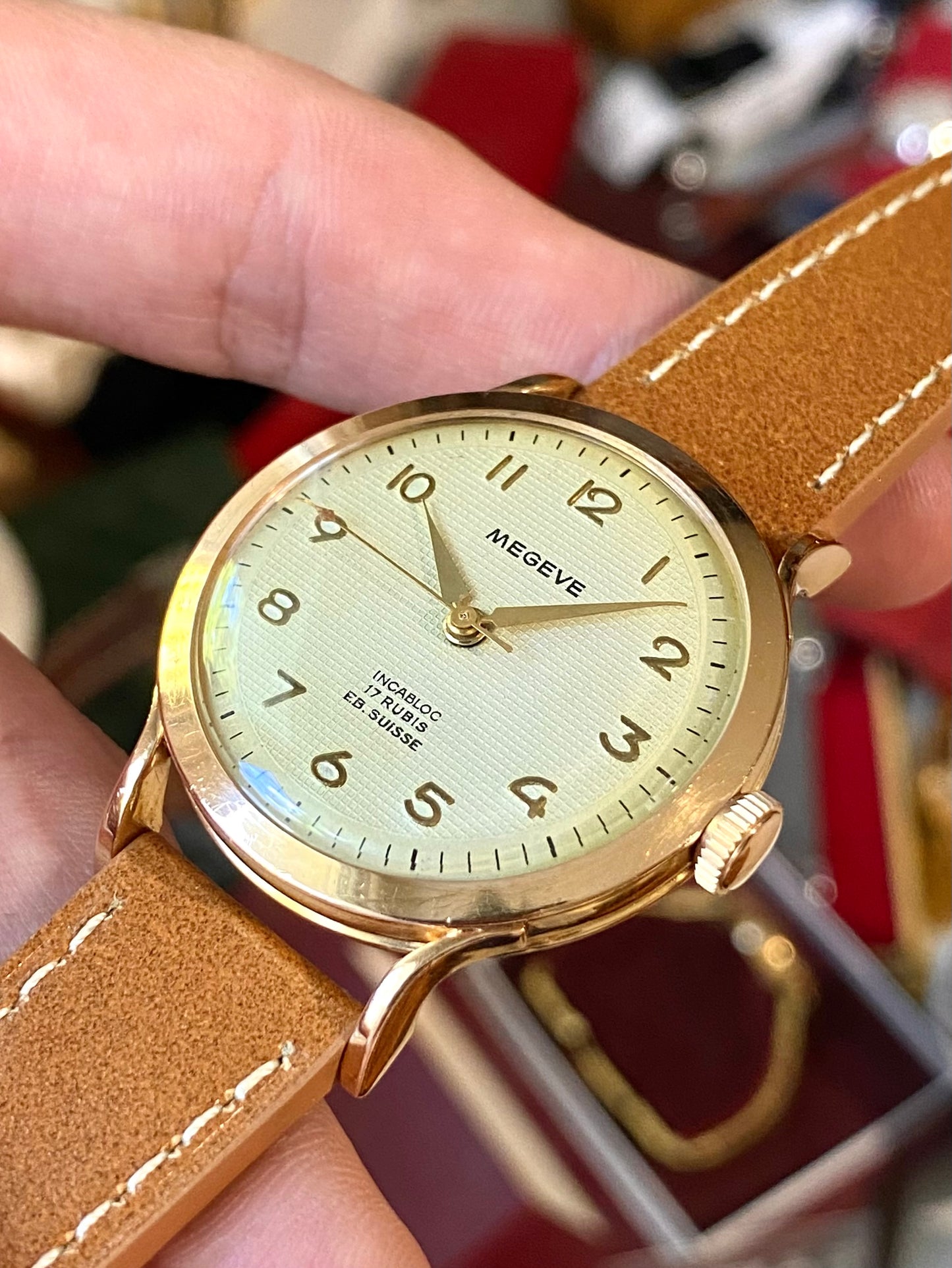 Megeve Ébauche Suisse - Or Rose 18k 750/1000 - Montre Vintage Mécanique HoneyComb 1950