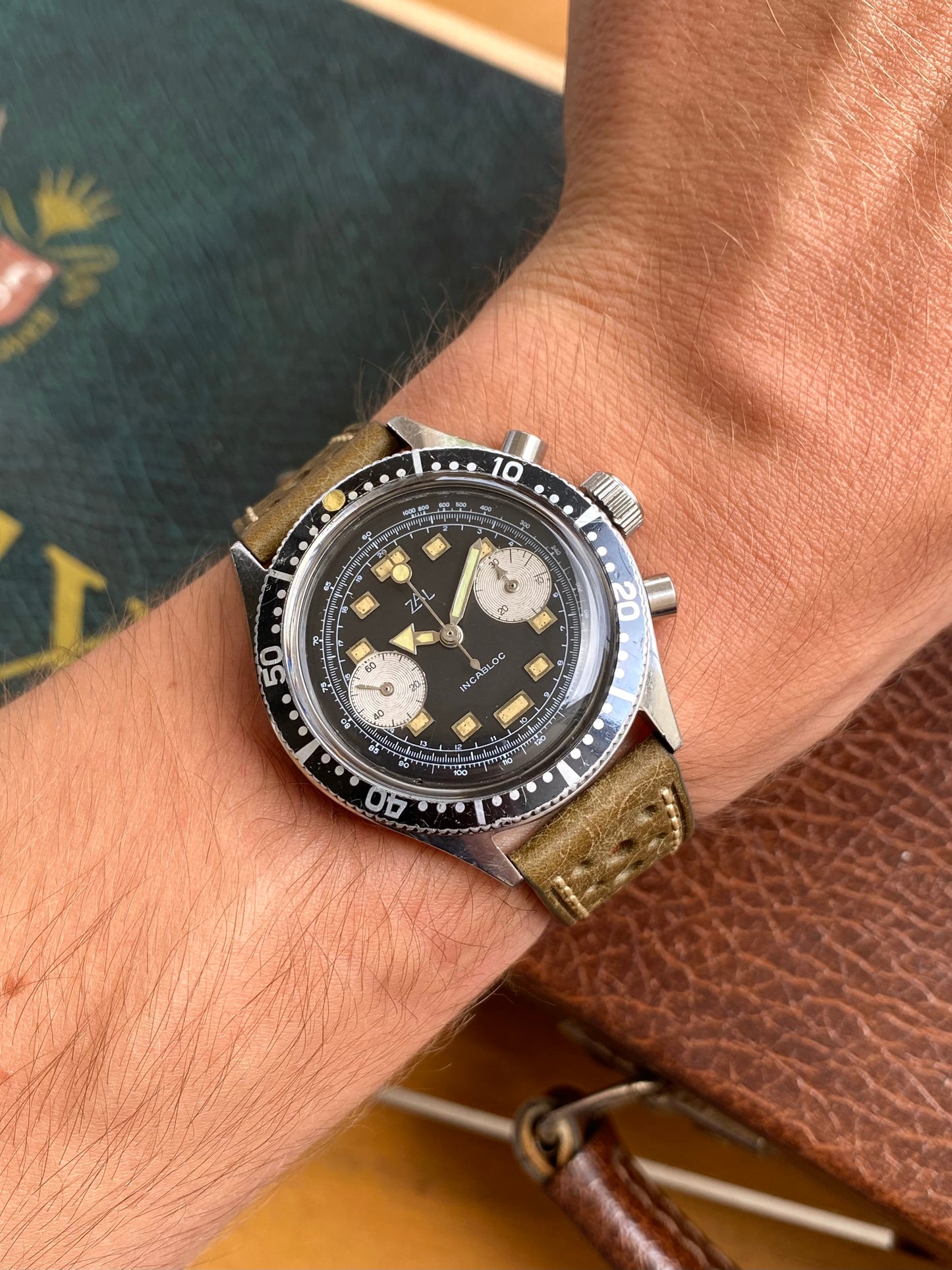ZAL Chronographe Acier - Plongée Aviation Montre Vintage Mécanique Landeron 49 - 1960