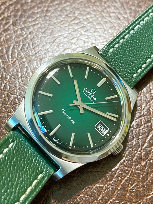 Omega Genève Automatic Cadran Vert Émeraude - Cal 1012 Montre Vintage Mécanique 166.0168 - 1973