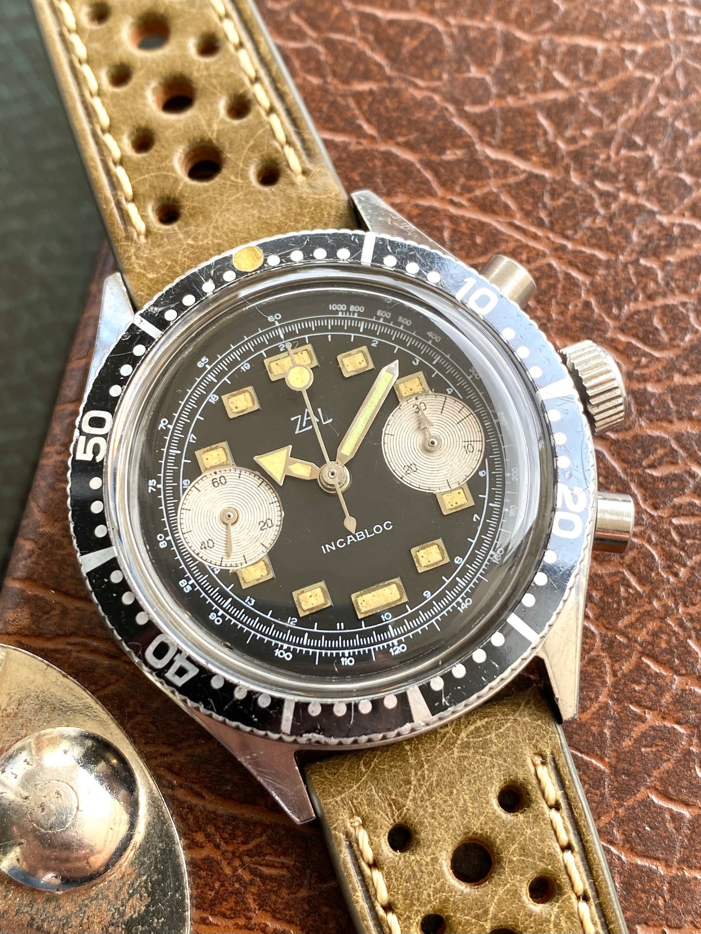 ZAL Chronographe Acier - Plongée Aviation Montre Vintage Mécanique Landeron 49 - 1960