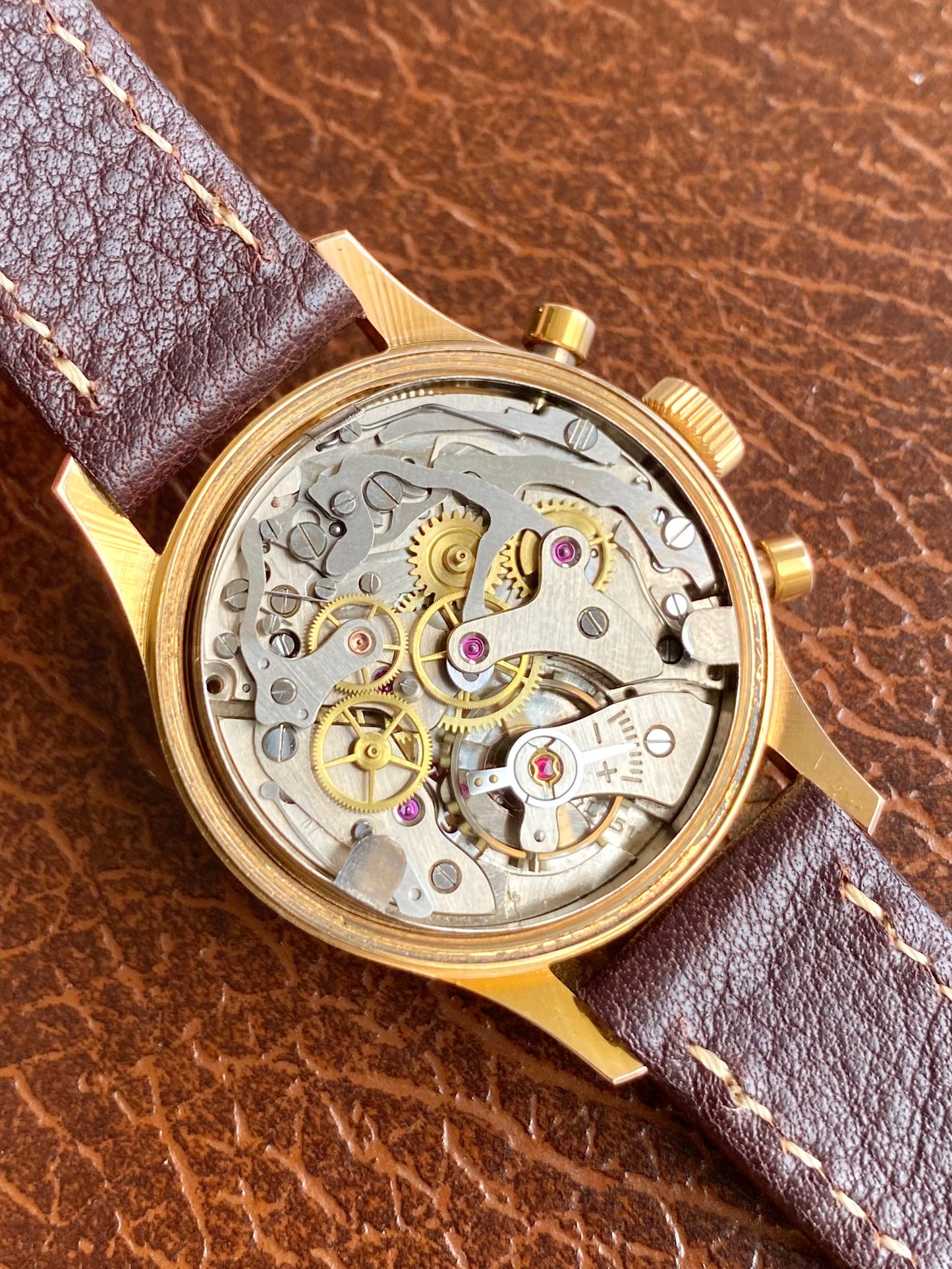 Guimport Genève Chronographe Suisse - Montre Vintage Mécanique Cadran Guilloché Plaqué Or - Landeron 151