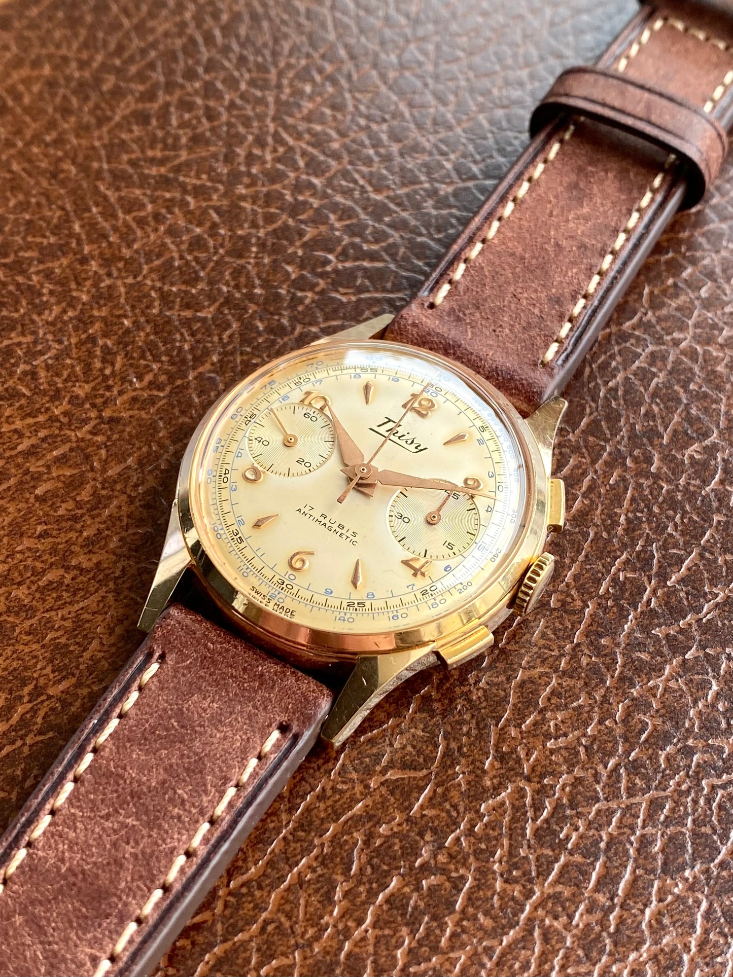 Thisy Montre Chronographe Suisse Plaqué Or Vintage Landeron 248 - 1960