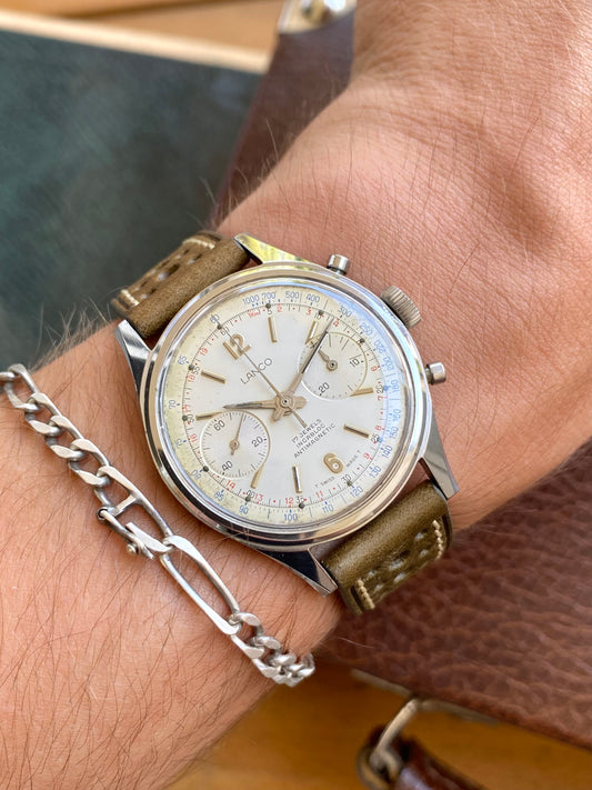 Lanco Chronographe Landeron 248 Acier Montre Vintage Mécanique 1960