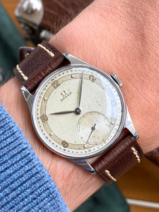 Omega 30t2 Réf. 2390/7 Montre Vintage Mécanique Cadran Bi-Ton Acier 1946