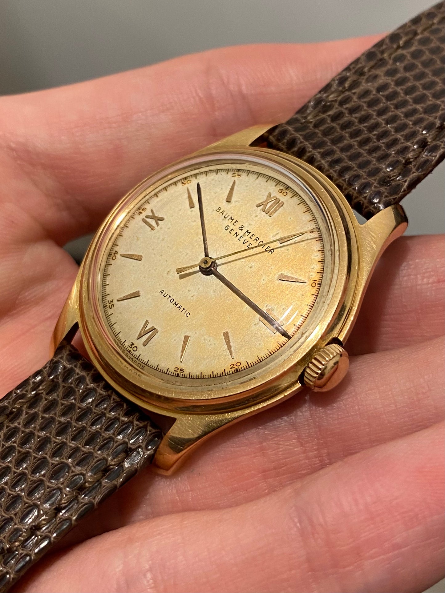 Baume & Mercier Or Rose 18k 750/1000 Bumper Automatic AS1250 Montre Vintage 1950
