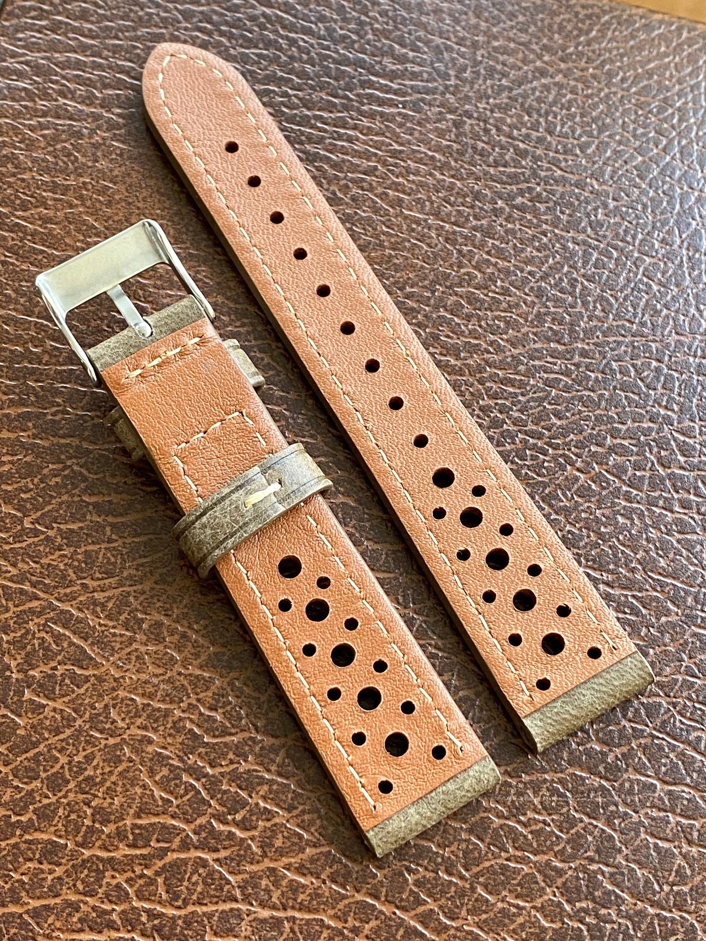 Bracelet de Montre Vintage - GRIS Rallye Sport 18mm - Cuir Véritable Ajouré