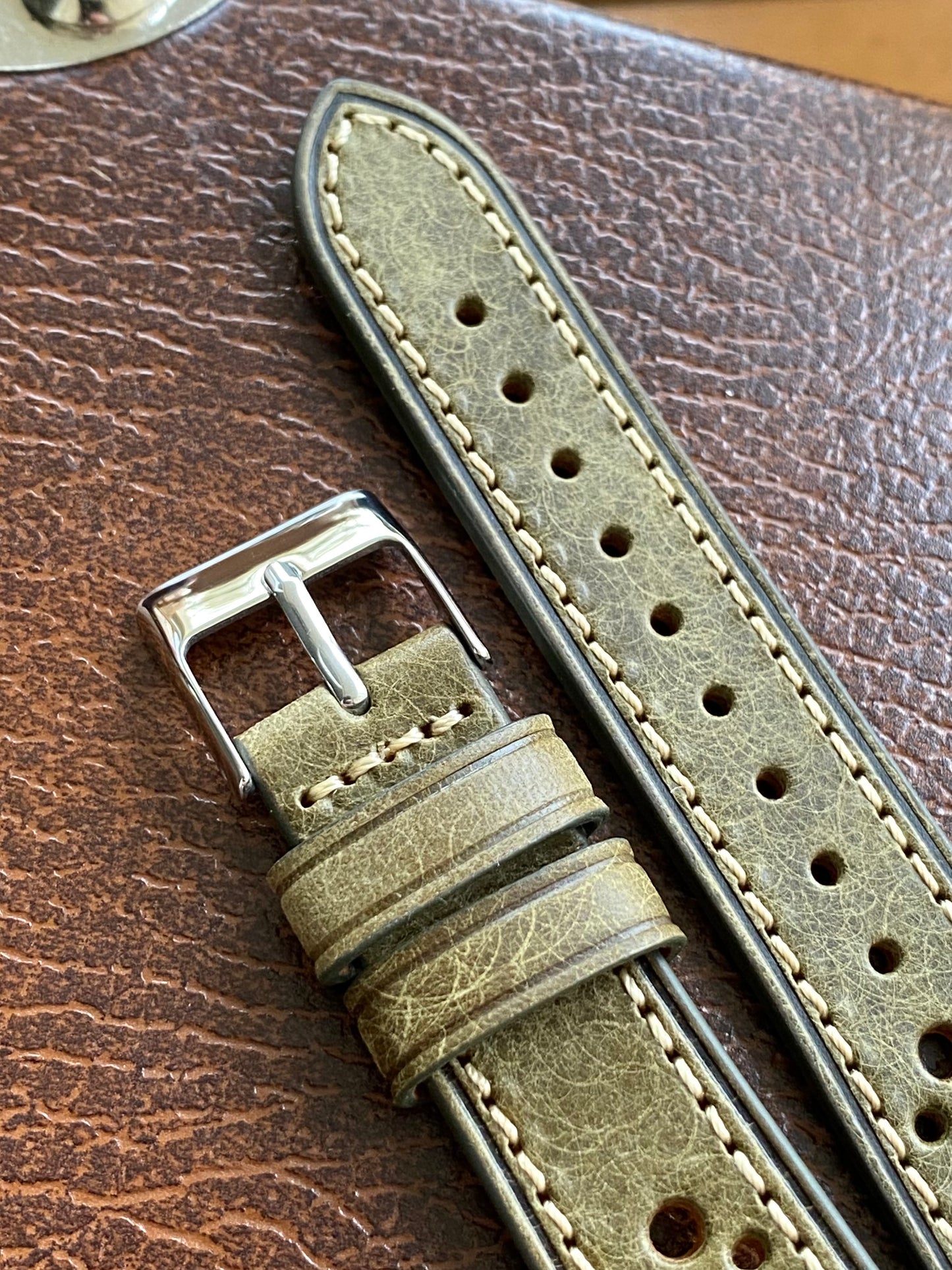 Bracelet de Montre Vintage - VERT Rallye Sport 18mm - Cuir Véritable Ajouré