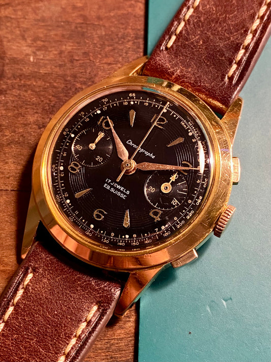 Chronographe Ébauche Suisse Landeron 50 Plaqué Or Montre Vintage Mécanique 1960