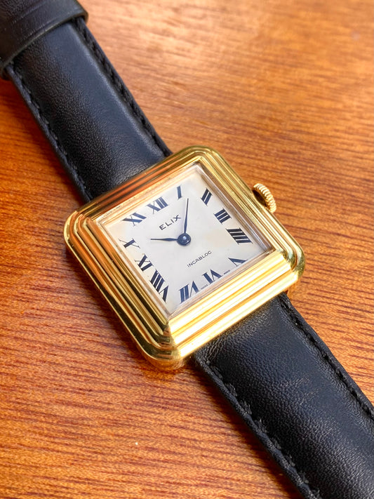 Elix - Fortis Montre Vintage Mécanique Plaqué Or - Carré - 1970