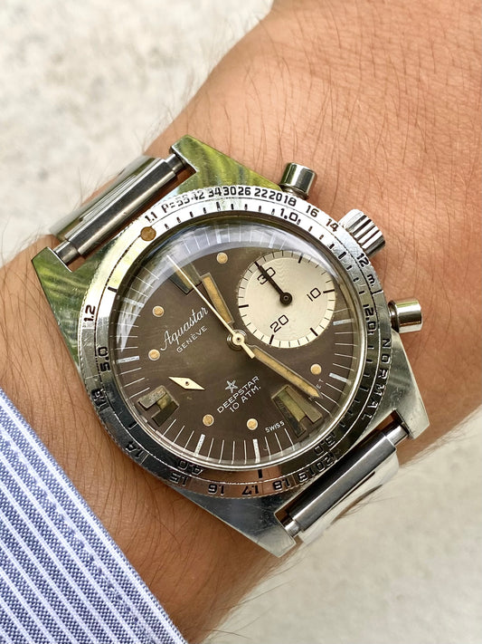 Aquastar Deepstar 10ATM Genève - Montre Vintage Chronographe Valjoux 23 Diver Big Eye - 1960