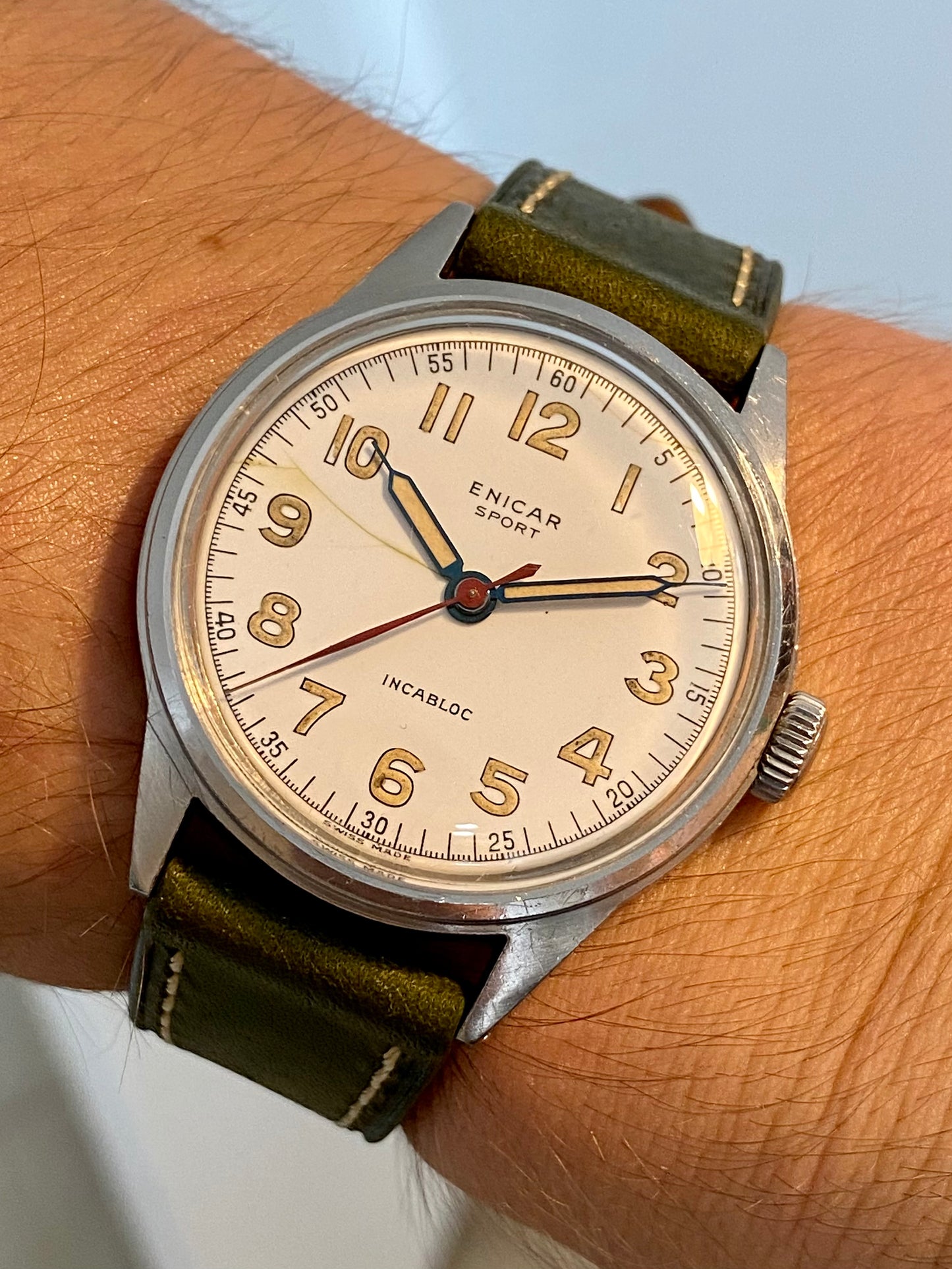 Enicar Sport Militaire Cadran Émail Montre Vintage AS1188 Mécanique 1940
