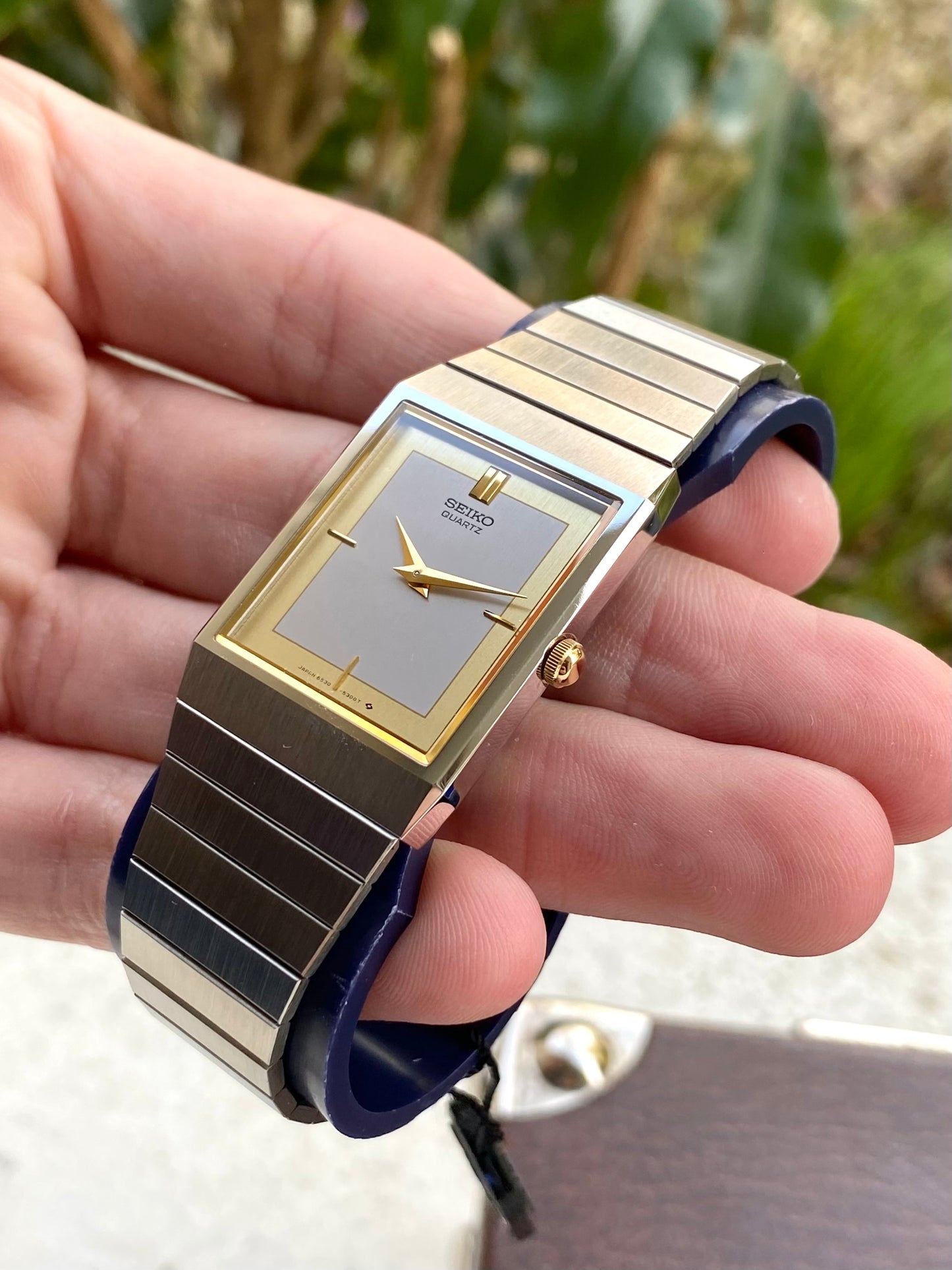 Seiko Quartz Rectangulaire NOS - New Old Stock Neuve - Montre Vintage 6530-6190 Or Acier + Boîte - 1980