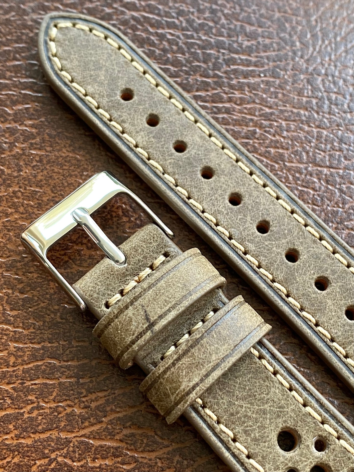 Bracelet de Montre Vintage - GRIS Rallye Sport 18mm - Cuir Véritable Ajouré
