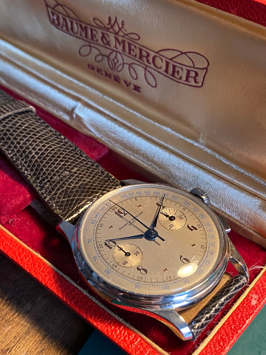 Baume & Mercier Genève Chronograph Landeron 48 Montre Vintage Mécanique 1940 + Boîte