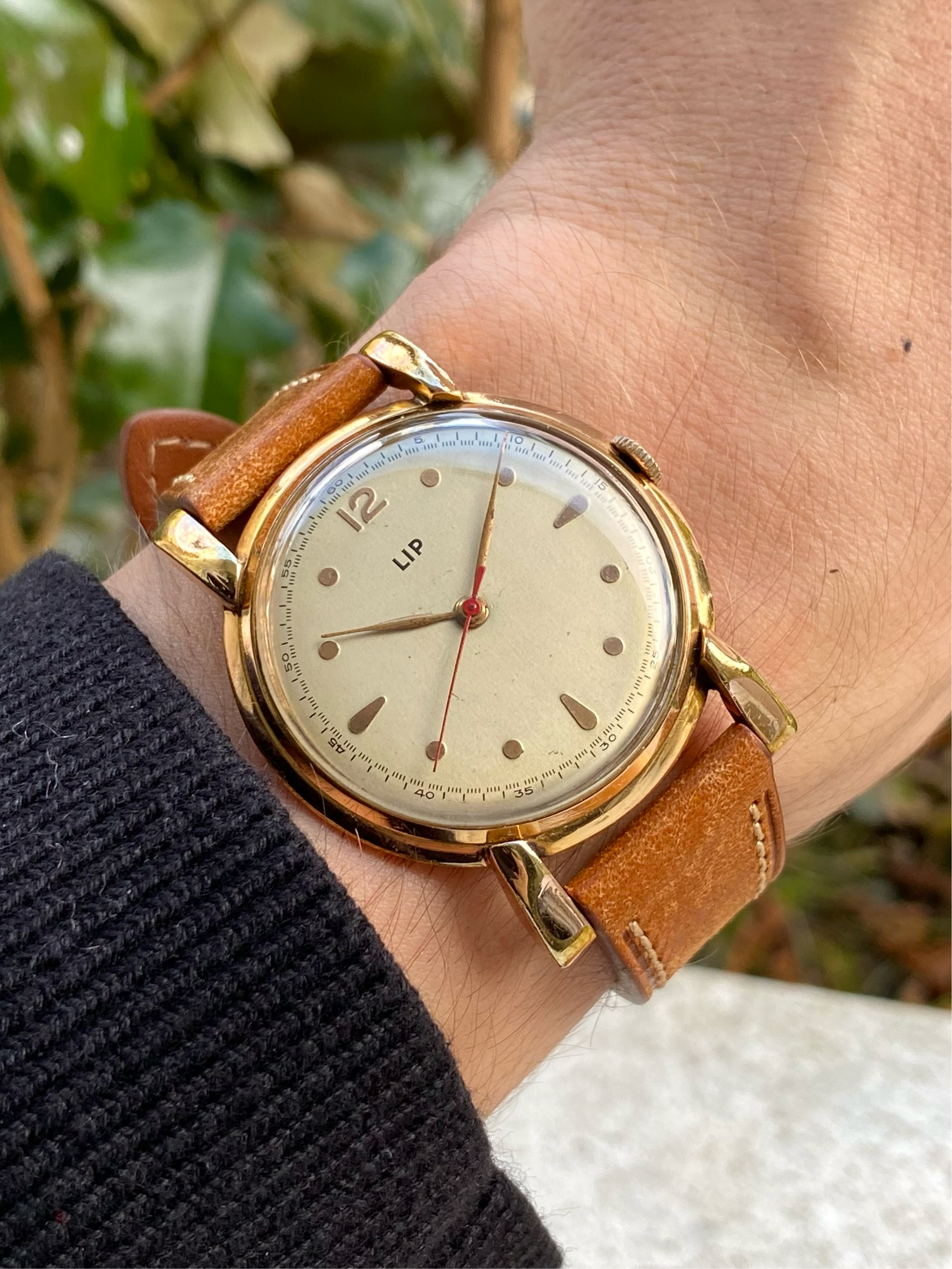 Montre Vintage Lip 60's Plaqué Or Rose Mécanique - Boîtier 25mm Cadran Crème Bracelet Cuir Femme
