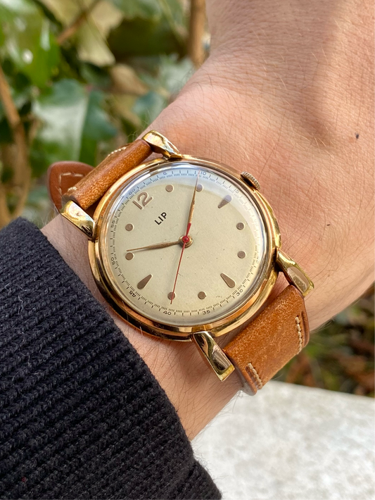 LIP R25 Plaqué Or Jumbo Size Montre Vintage Mécanique 1960