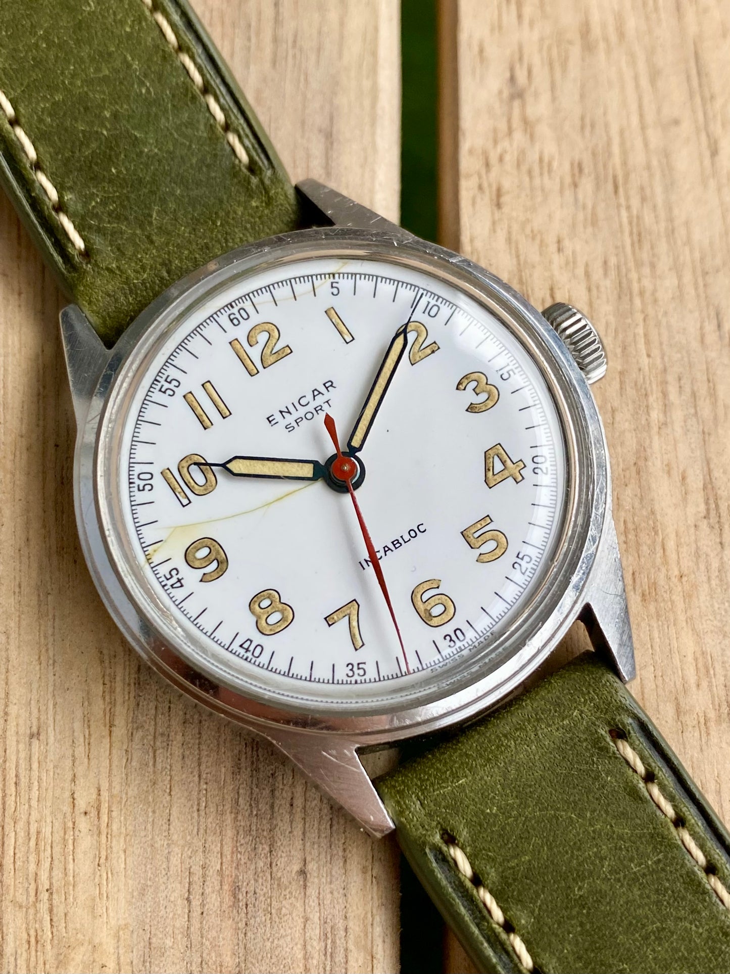 Enicar Sport Militaire Cadran Émail Montre Vintage AS1188 Mécanique 1940