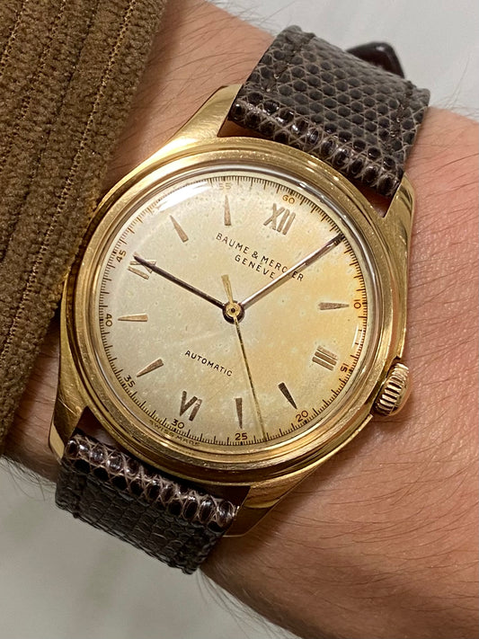 Baume & Mercier Or Rose 18k 750/1000 Bumper Automatic AS1250 Montre Vintage 1950