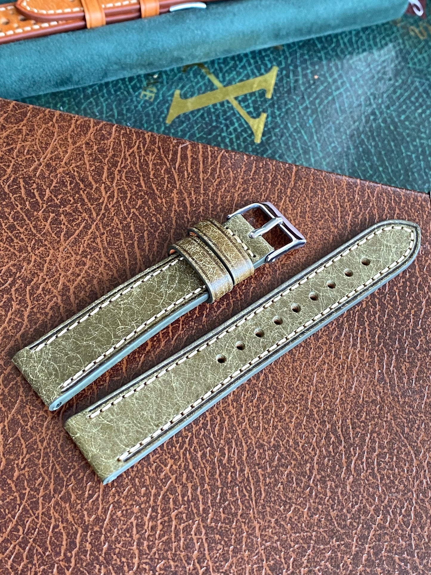 Bracelet de Montre Vintage - VERT 18mm - Cuir Véritable de Haute Qualité