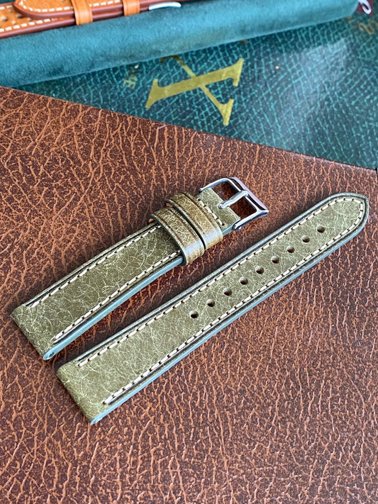 Bracelet de Montre Vintage - VERT 18mm - Cuir Véritable de Haute Qualité