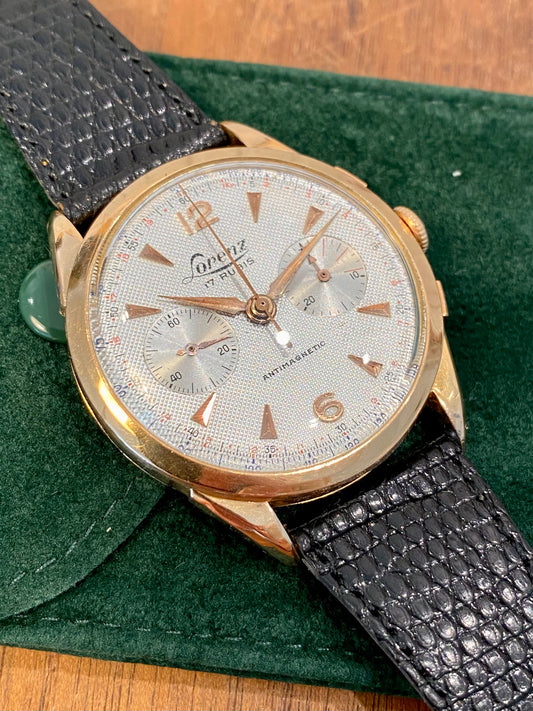 Lorenz Chronographe 18k Or Rose Nid d’abeille ￼Montre Vintage Mécanique 1950