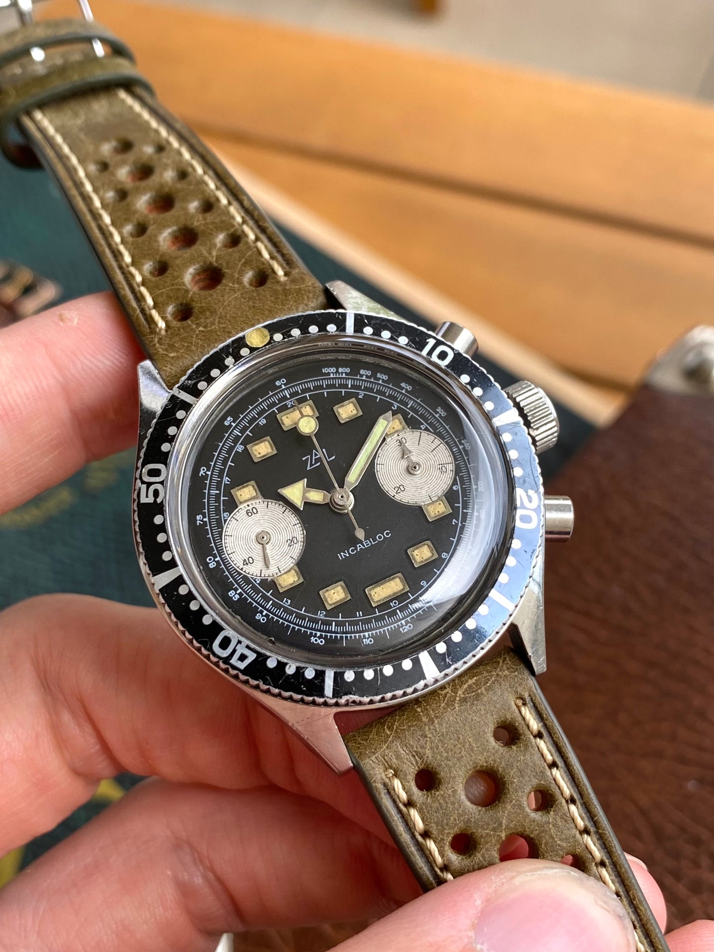 ZAL Chronographe Acier - Plongée Aviation Montre Vintage Mécanique Landeron 49 - 1960