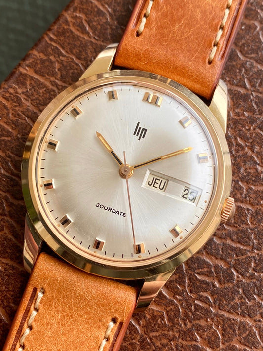 LIP France Jour-Date Plaqué Or R556 - Montre Vintage Mécanique 1960