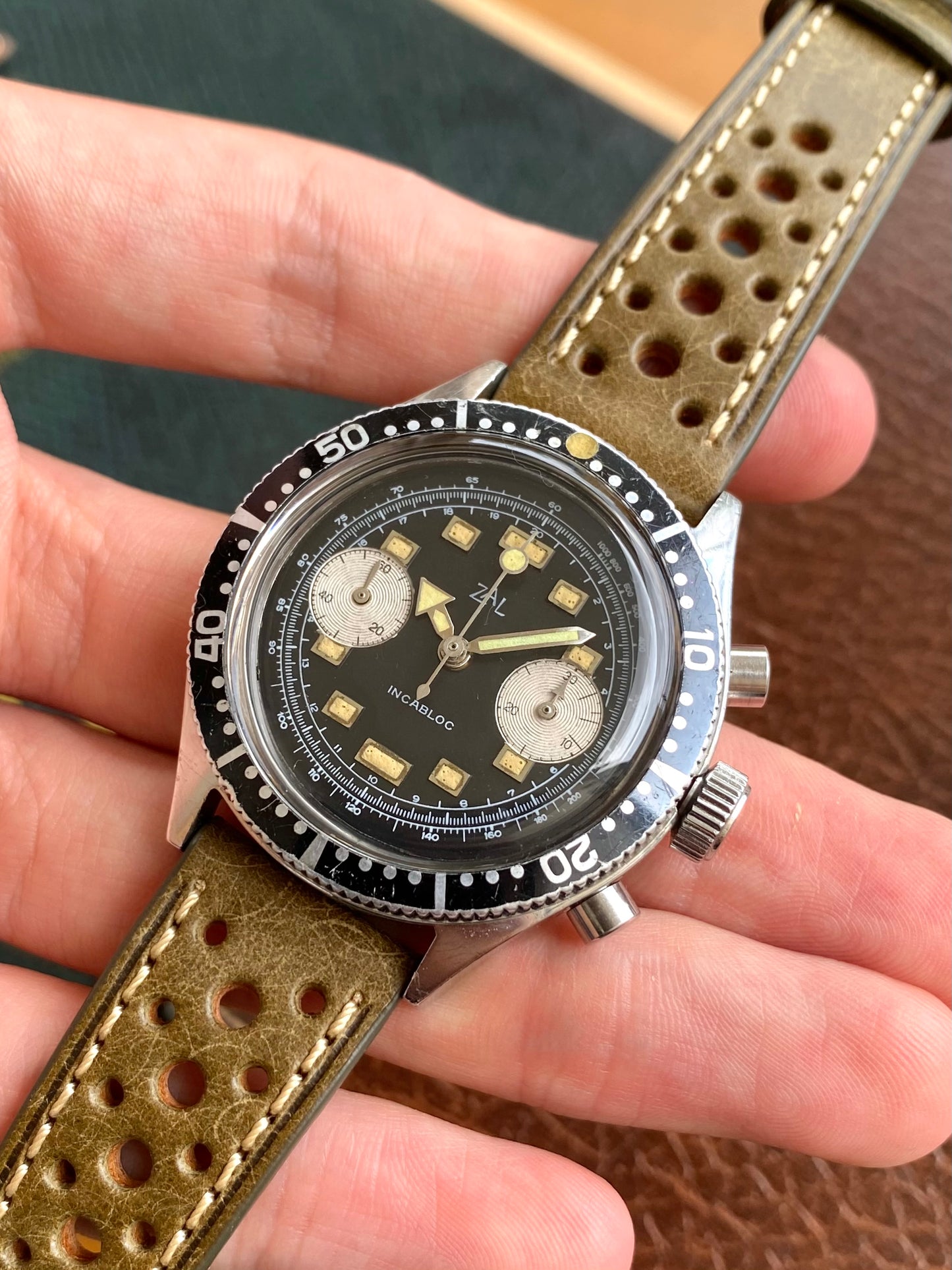 ZAL Chronographe Acier - Plongée Aviation Montre Vintage Mécanique Landeron 49 - 1960
