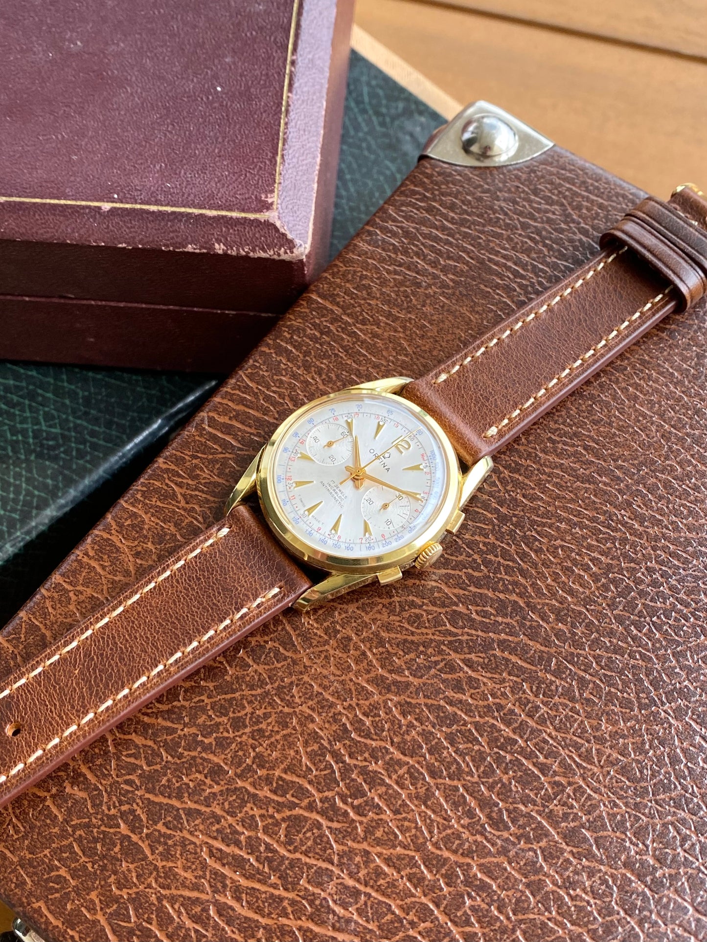 Orfina Montre Chronographe Suisse Landeron 248 Plaqué Or Vintage Mécanique 1960