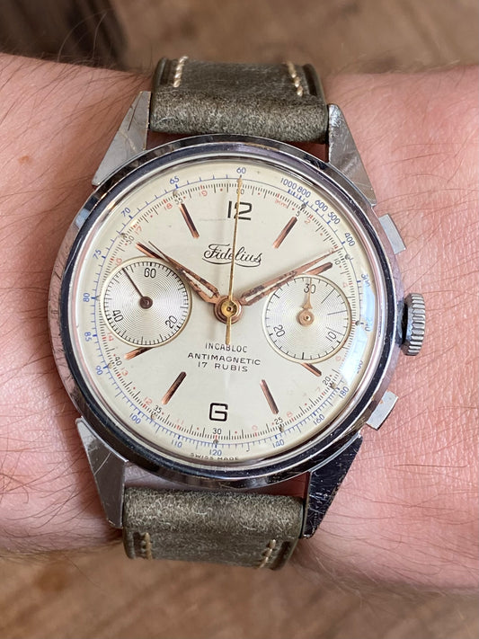 Fidelius Cheonographe Landeron 248 Montre Vintage Mécanique 1960